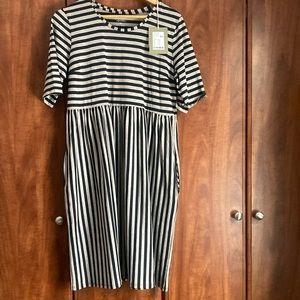 Gudrun Sjoden beige and black striped dress in organic cotton.